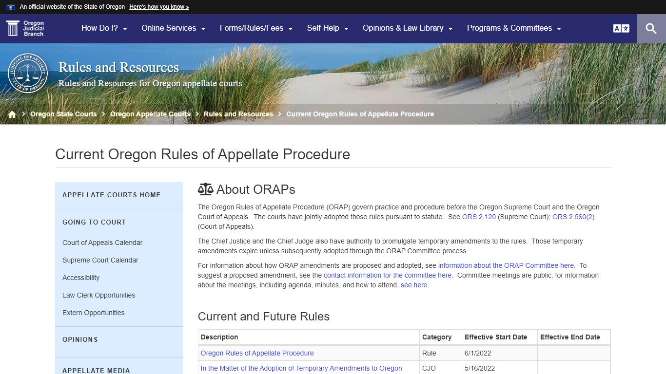 Current Oregon Rules of Appellate Procedure