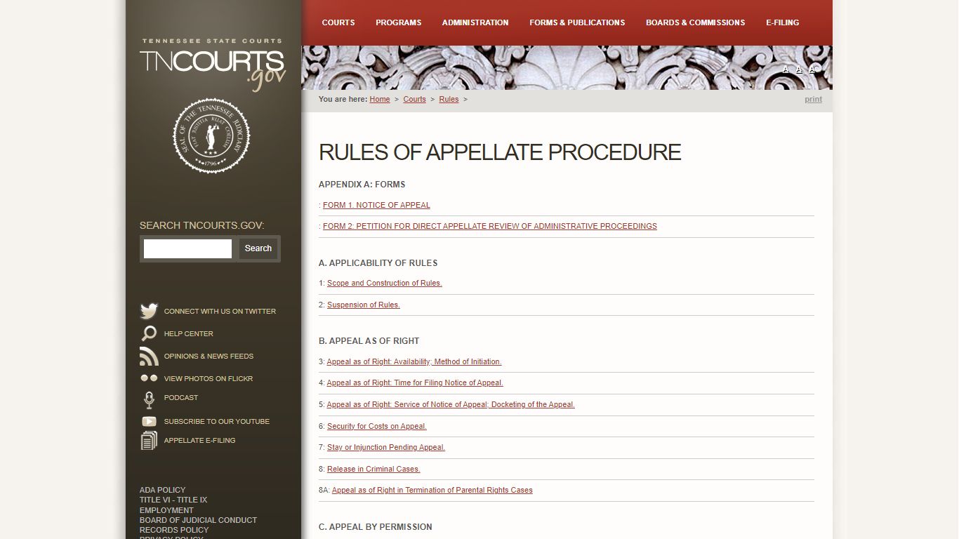 Rules of Appellate Procedure | Tennessee Administrative Office of the ...