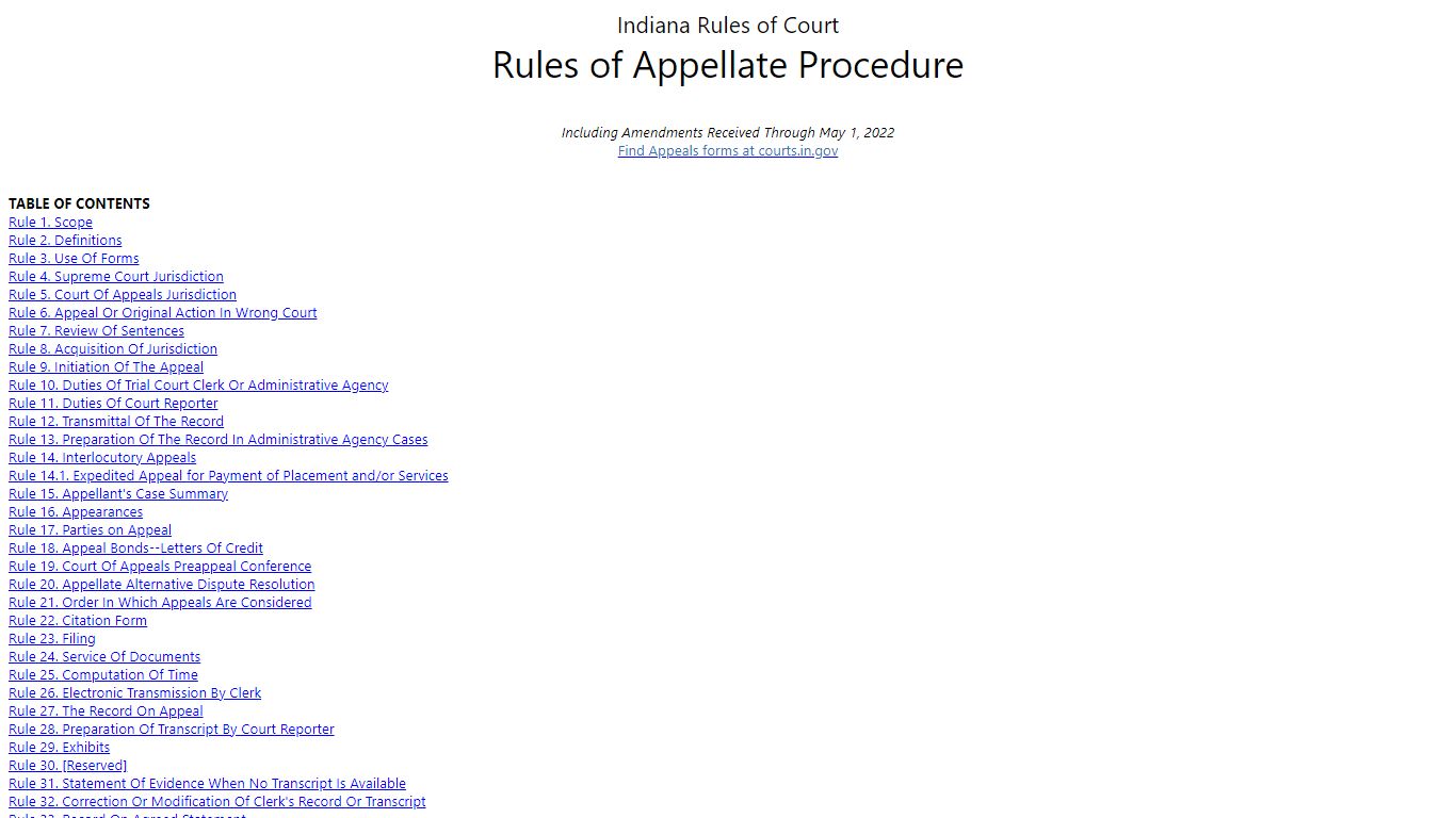 Indiana Rules of Appellate Procedure