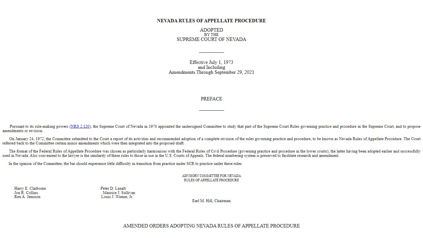 Nevada Rules of Appellate Procedure - Nevada Legislature